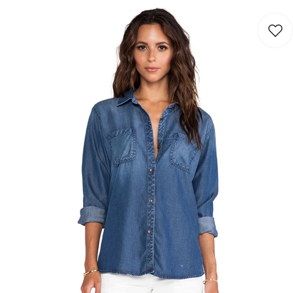 Dark wash denim button down top